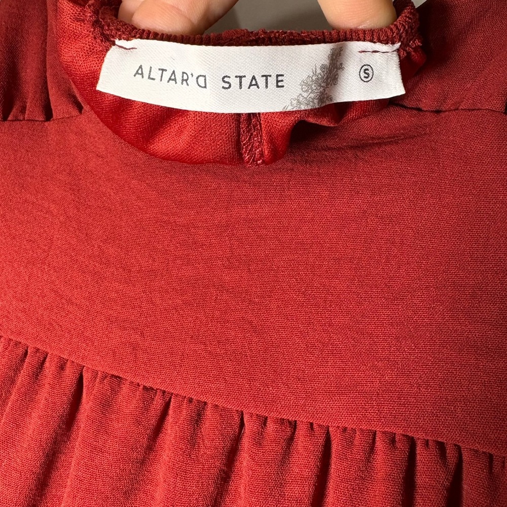 Altar'd State Rust Red Tiered Mini Dress V-Neck Tie Back Small - Picture 6 of 10
